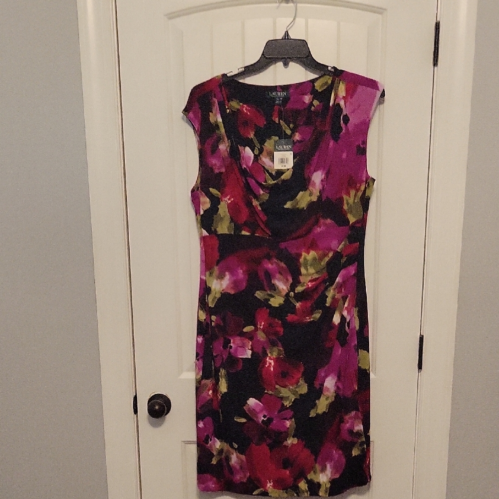 Ralph Lauren Pink Midi Sheath Dress V-Neck